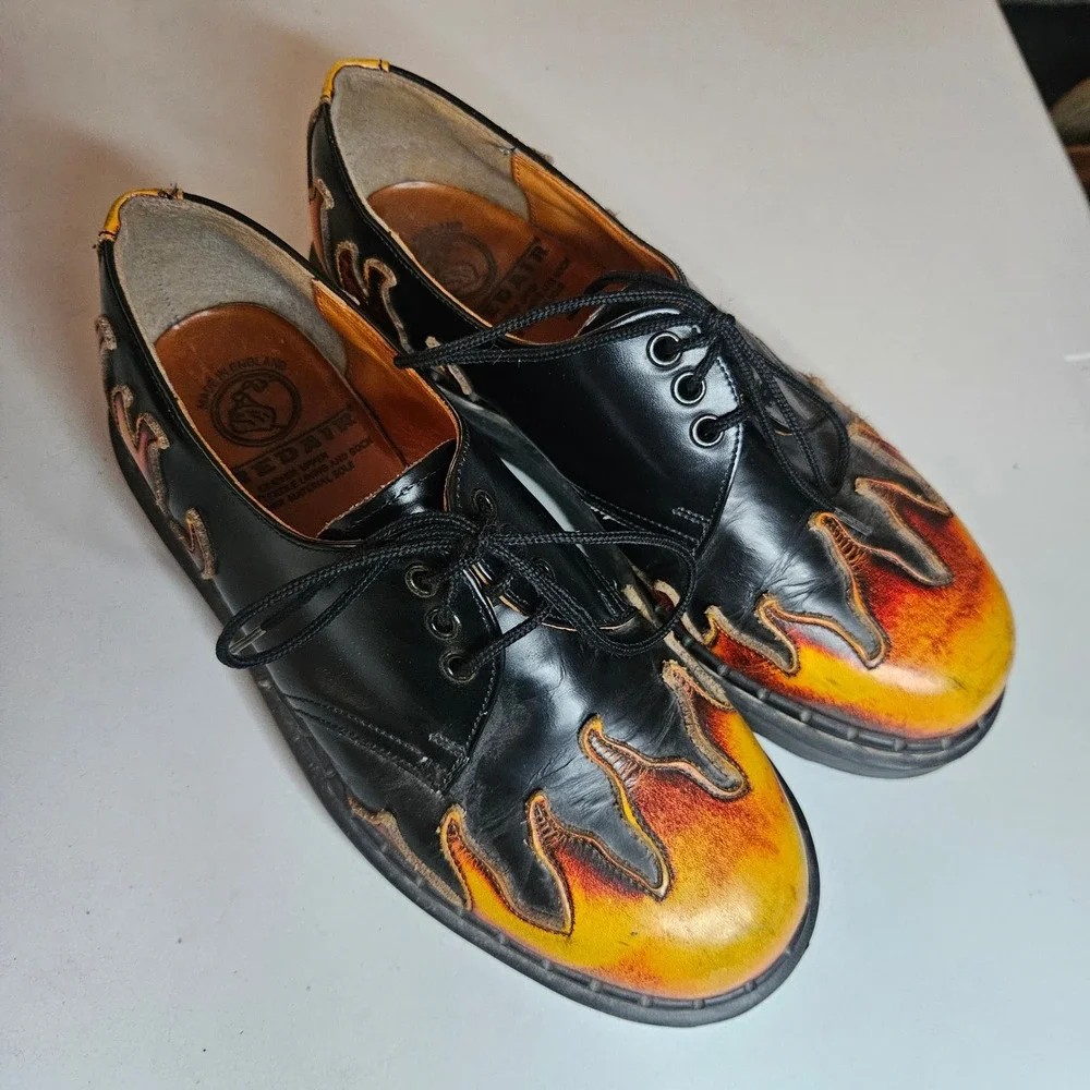 Tredair Made in England Black Leather Flame Oxford Shoes Vintage Size UK 6